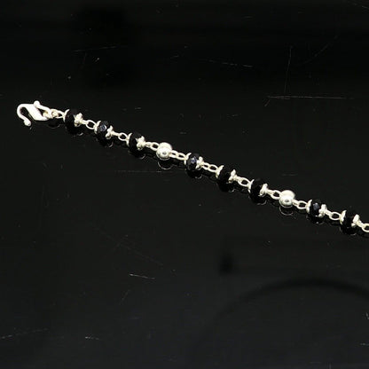 4.5" inches long handmade sterling silver beaded bracelet for baby krishna figurine or sculpture puja necklace sbr226