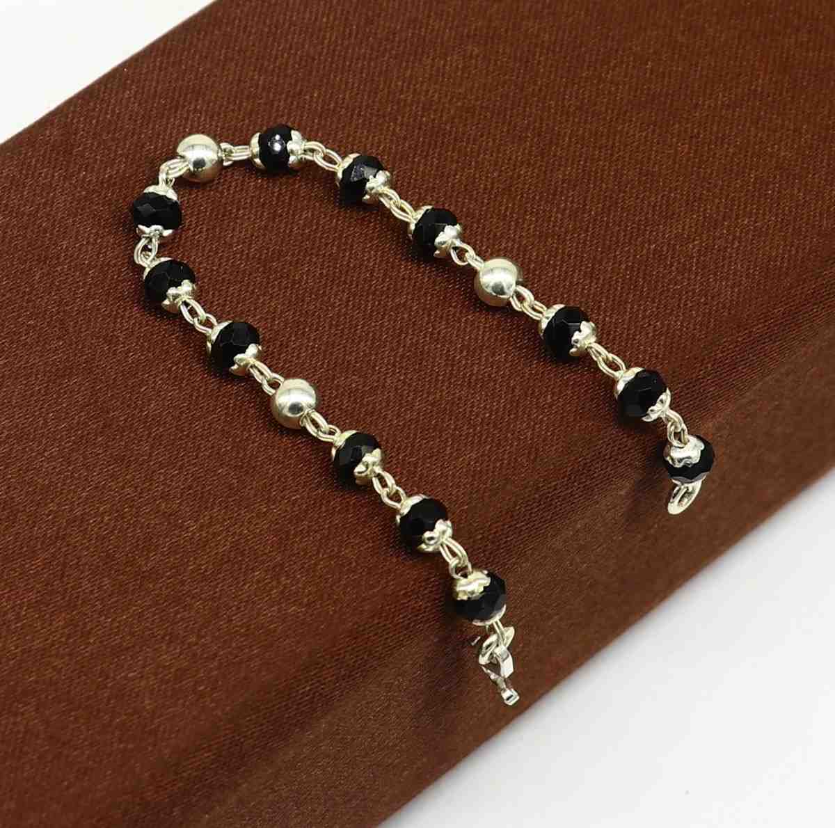 4.5" inches long handmade sterling silver beaded bracelet for baby krishna figurine or sculpture puja necklace sbr226