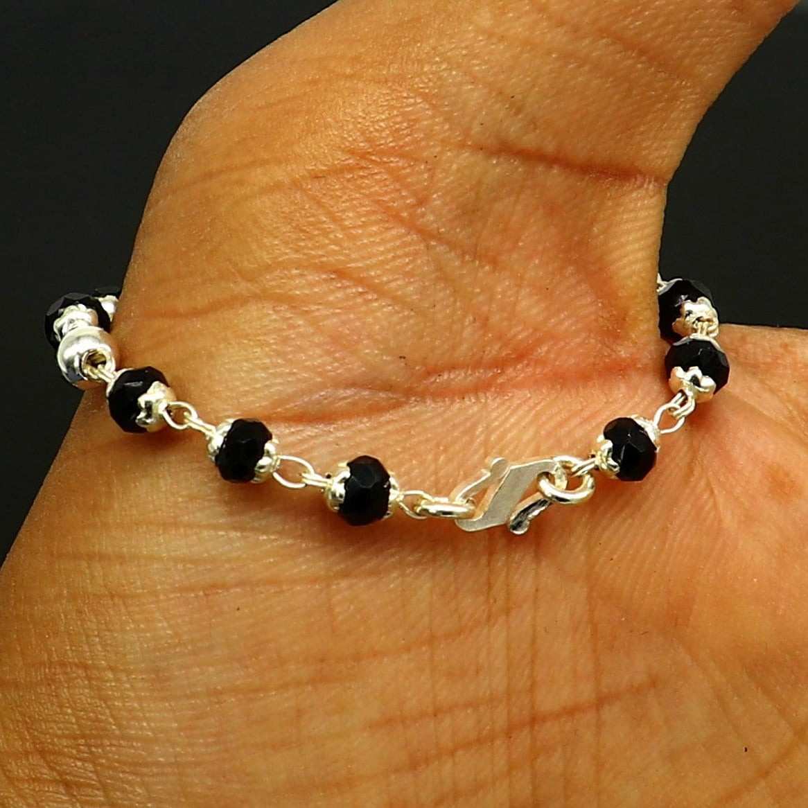 4.5" inches long handmade sterling silver beaded bracelet for baby krishna figurine or sculpture puja necklace sbr226