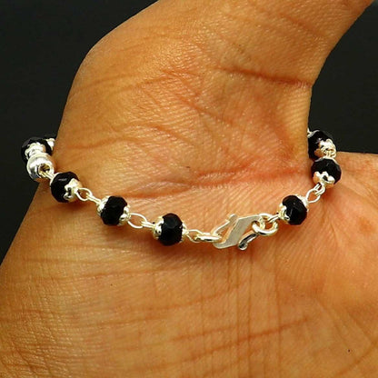 4.5" inches long handmade sterling silver beaded bracelet for baby krishna figurine or sculpture puja necklace sbr226
