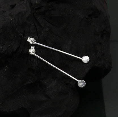 4 cm long pure 925 sterling silver stud earring, fabulous daily use stud new fancy jewelry India, best gifting light weight stud ear702 - TRIBAL ORNAMENTS