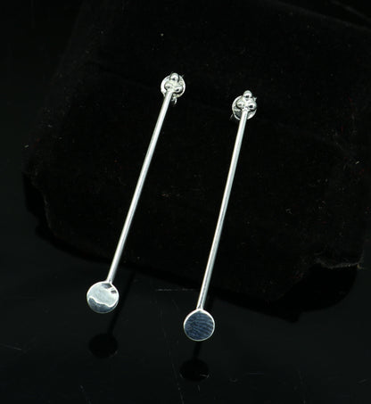4 cm long pure 925 sterling silver stud earring, fabulous daily use stud new fancy jewelry India, best gifting light weight stud ear702 - TRIBAL ORNAMENTS