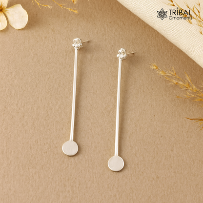 4 cm long pure 925 sterling silver stud earring, fabulous daily use stud new fancy jewelry India, best gifting light weight stud ear702 - TRIBAL ORNAMENTS