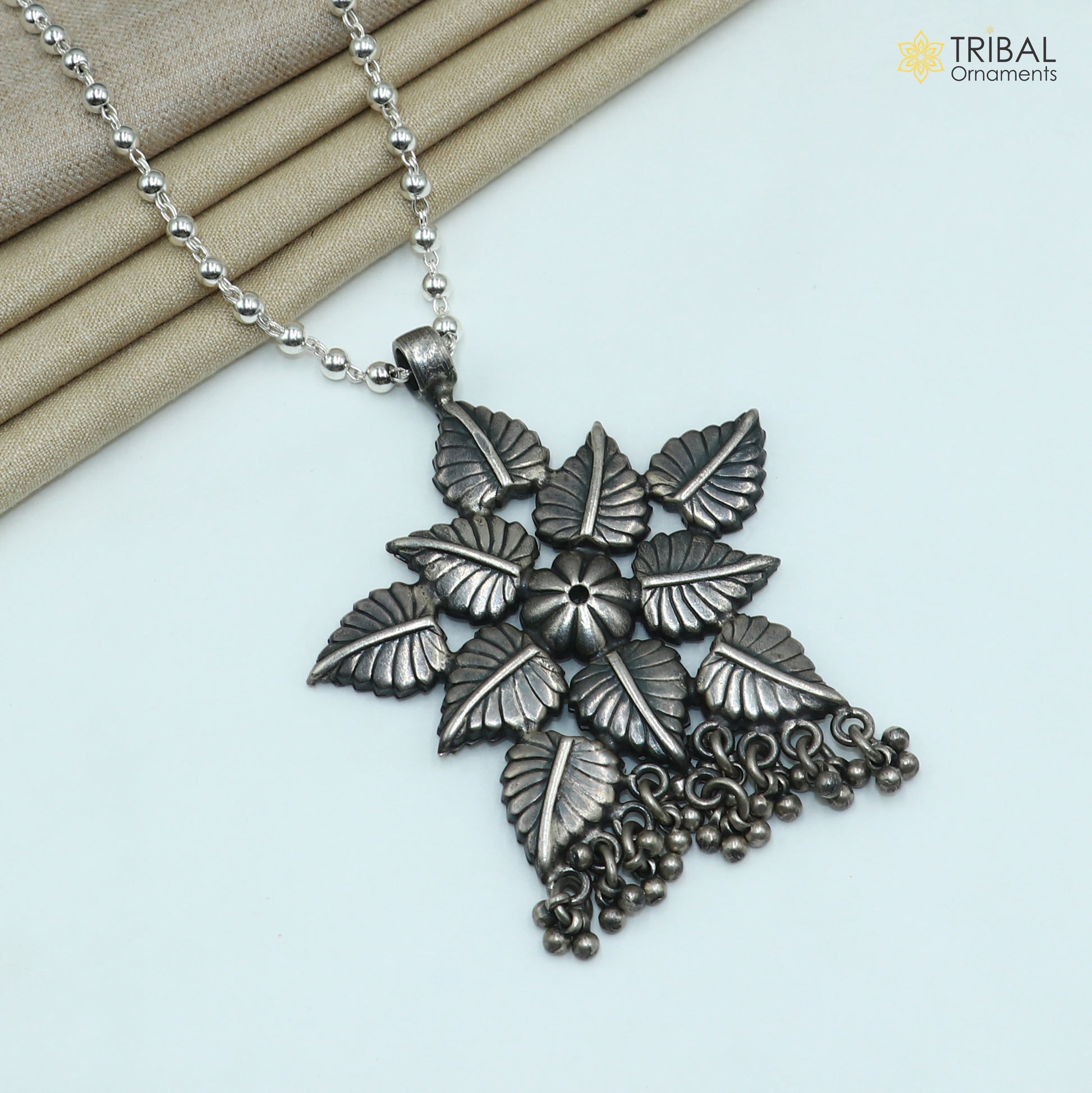 4 mm 26 inches beaded chain 925 sterling silver flower design charm necklace tribal jewelry set728 - TRIBAL ORNAMENTS