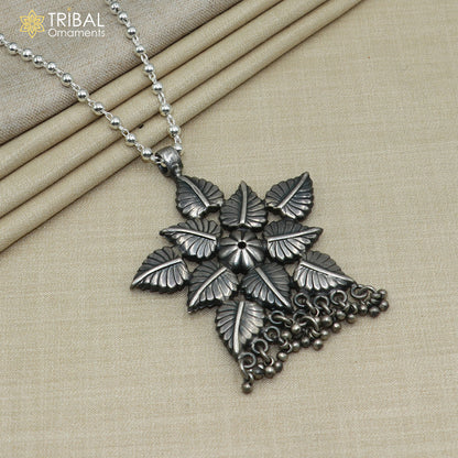 4 mm 26 inches beaded chain 925 sterling silver flower design charm necklace tribal jewelry set728 - TRIBAL ORNAMENTS