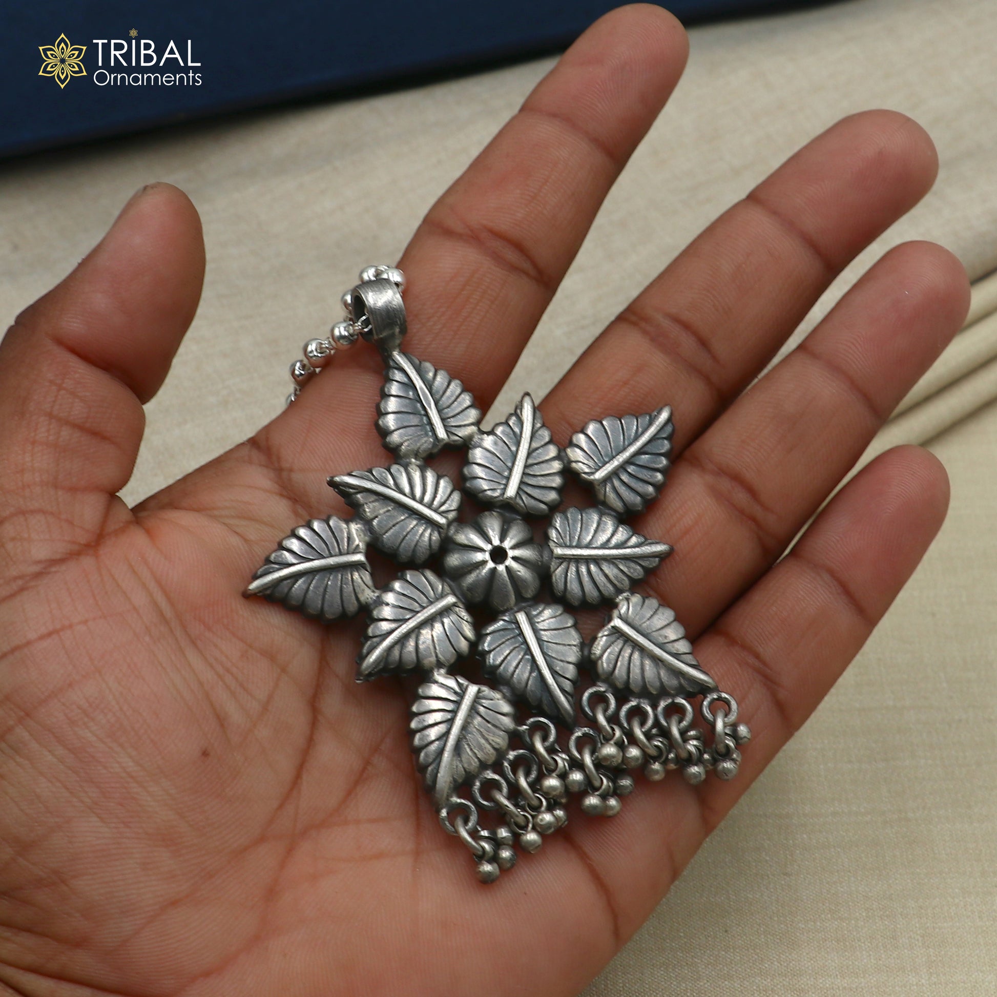 4 mm 26 inches beaded chain 925 sterling silver flower design charm necklace tribal jewelry set728 - TRIBAL ORNAMENTS