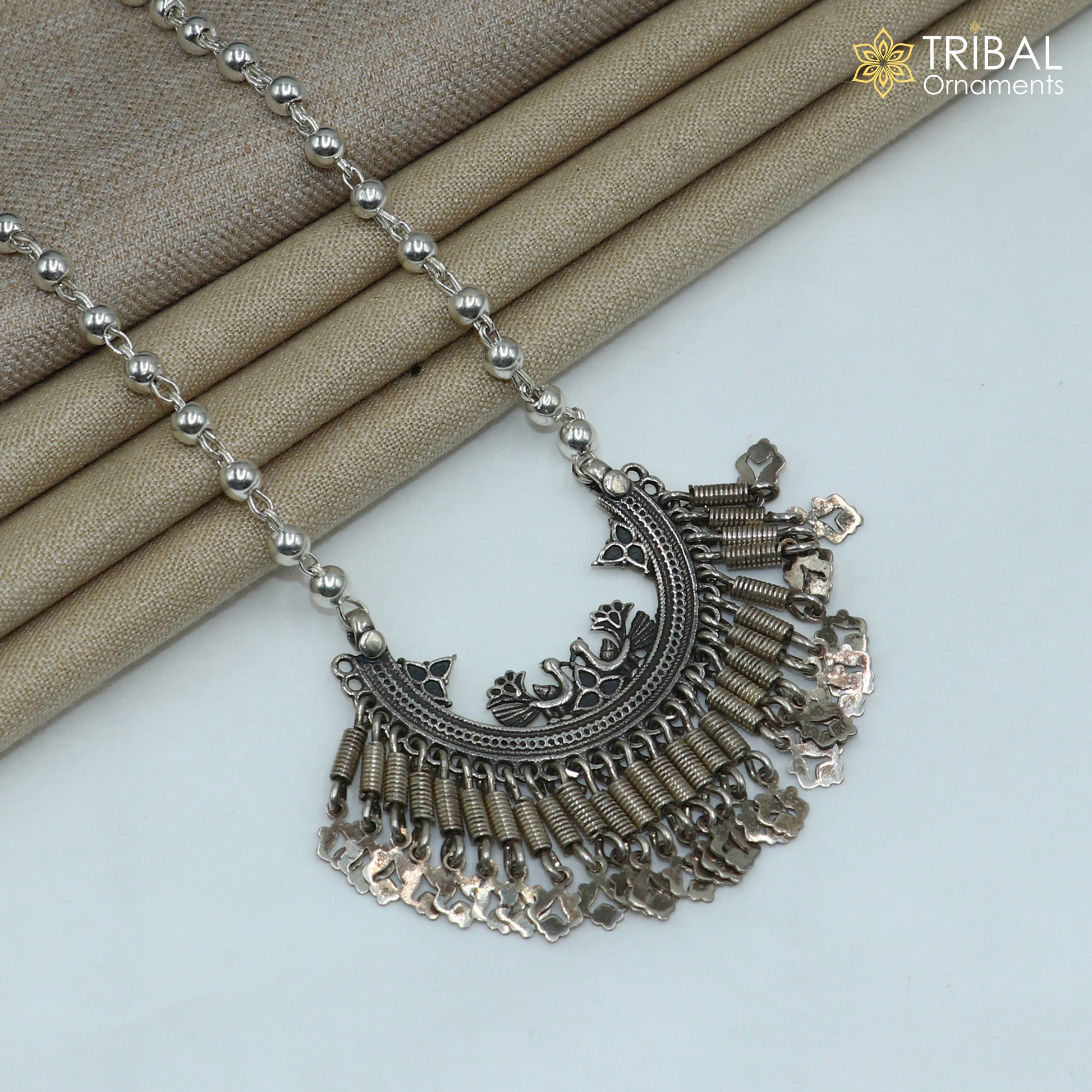 4 mm 26 inches beaded chain 925 sterling silver vintage design ethnic necklace tribal jewelry set729 - TRIBAL ORNAMENTS