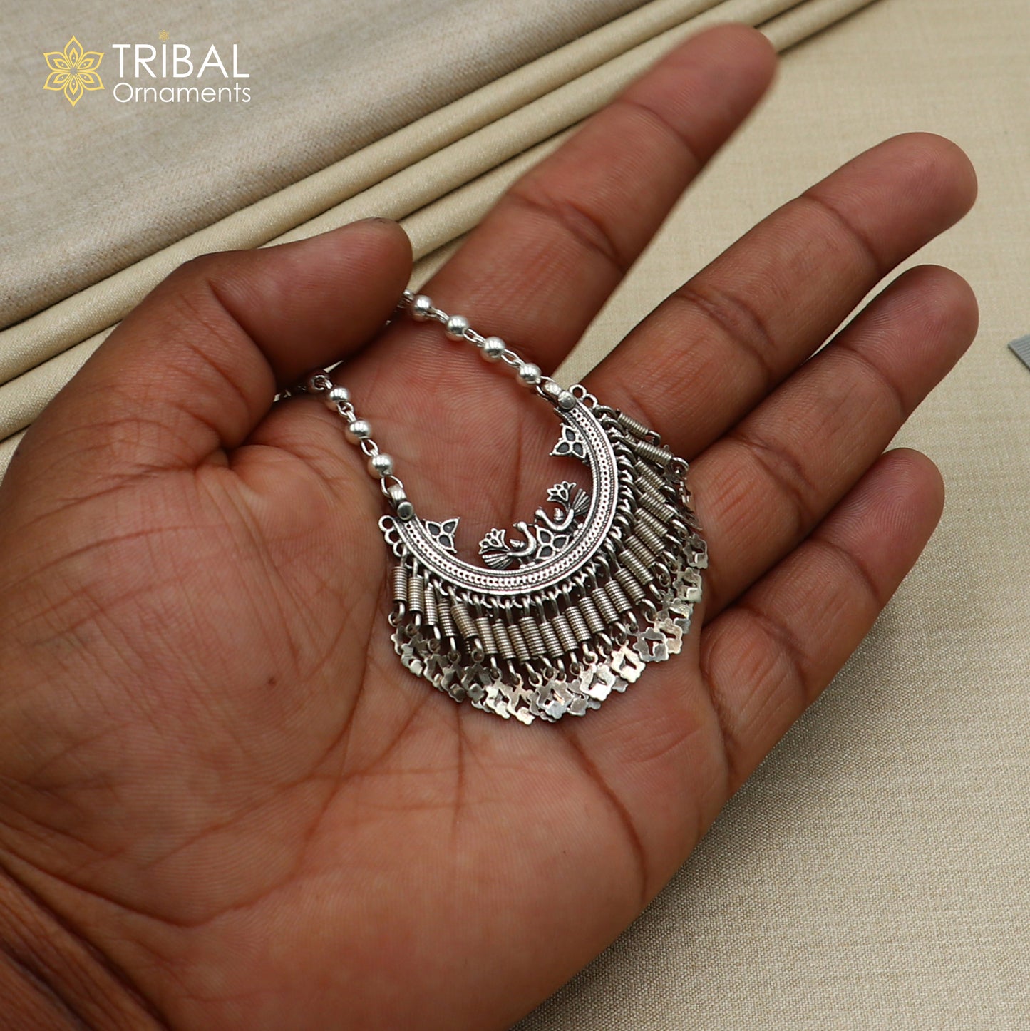 4 mm 26 inches beaded chain 925 sterling silver vintage design ethnic necklace tribal jewelry set729 - TRIBAL ORNAMENTS
