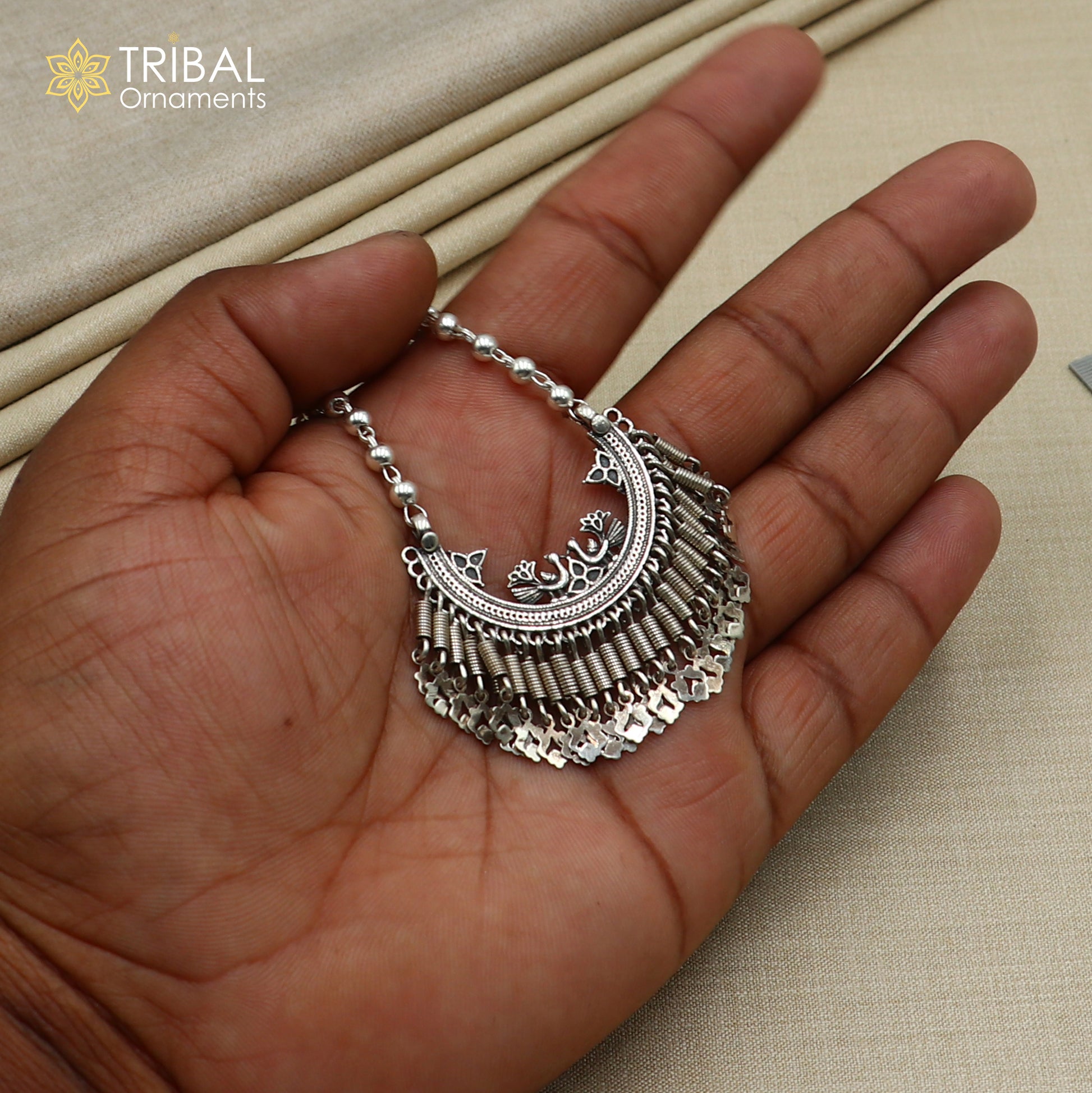 4 mm 26 inches beaded chain 925 sterling silver vintage design ethnic necklace tribal jewelry set729 - TRIBAL ORNAMENTS