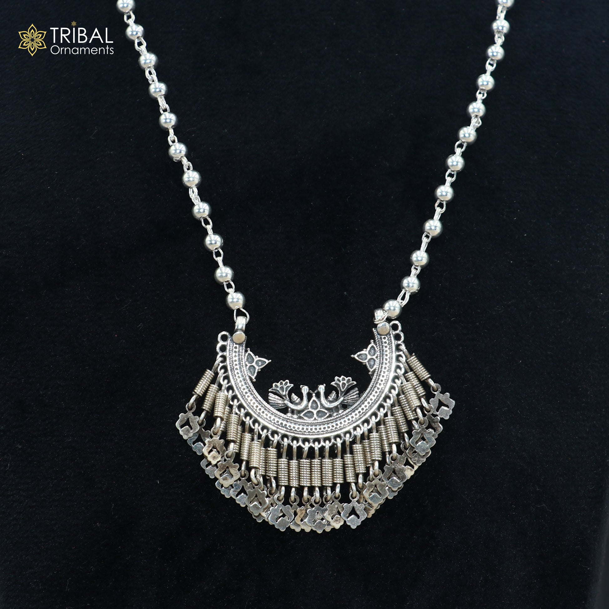 4 mm 26 inches beaded chain 925 sterling silver vintage design ethnic necklace tribal jewelry set729 - TRIBAL ORNAMENTS
