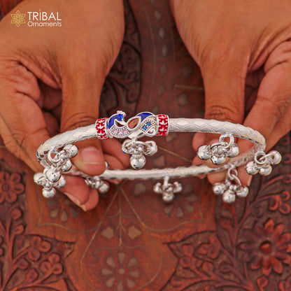 Sterling silver vintage ankle bracelet with noisy bells and customized design by TRIBAL ORNAMENTS, 4 mm width and intricate details