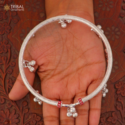 Sterling silver vintage ankle bracelet with 4mm beads, customized design, noisy bells, tribal jewelry by TRIBAL ORNAMENTS.