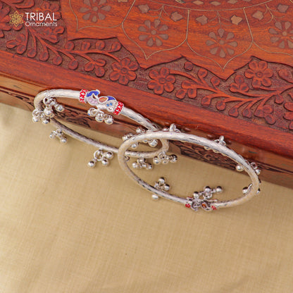 Sterling silver vintage ankle bracelet with tiny bells and intricate design, customized jewelry by TRIBAL ORNAMENTS.