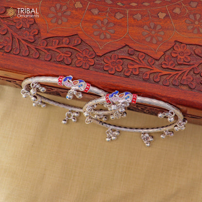 Sterling silver vintage ankle bracelet with noisy bells, custom design, 4 mm width, by tribal ornaments.