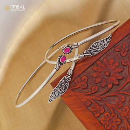 Sterling silver ankle bracelet with vintage leaf design by Tribal Ornaments, customized foot jewelry with intricate leaf details.