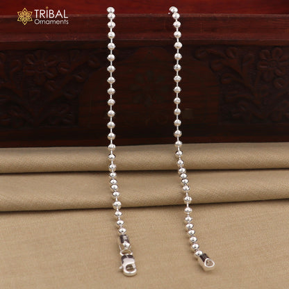 Sterling silver 4mm beaded ball chain anklet bracelet featuring delicate, lightweight design for belly dance or casual wear.