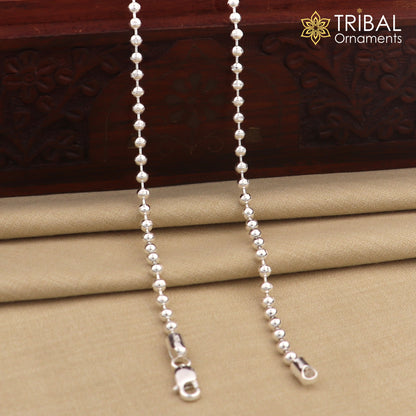 Sterling silver beaded anklet bracelet with 4mm balls, lightweight and delicate, perfect for belly dance or casual wear.