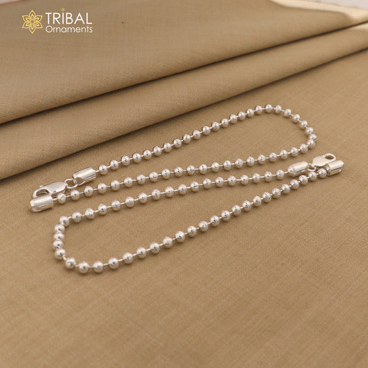4mm 10.5 925 sterling silver beaded/ball chain anklet bracelet light weight delicate anklets belly dance silver jewelry ank601 - TRIBAL ORNAMENTS