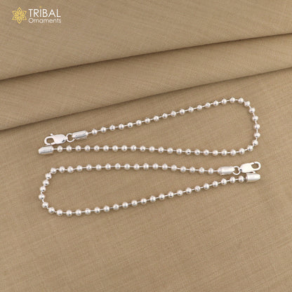 Silver 4mm beaded ball chain anklet from TRIBAL ORNAMENTS, lightweight and delicate sterling silver jewelry for belly dance or casual wear.
