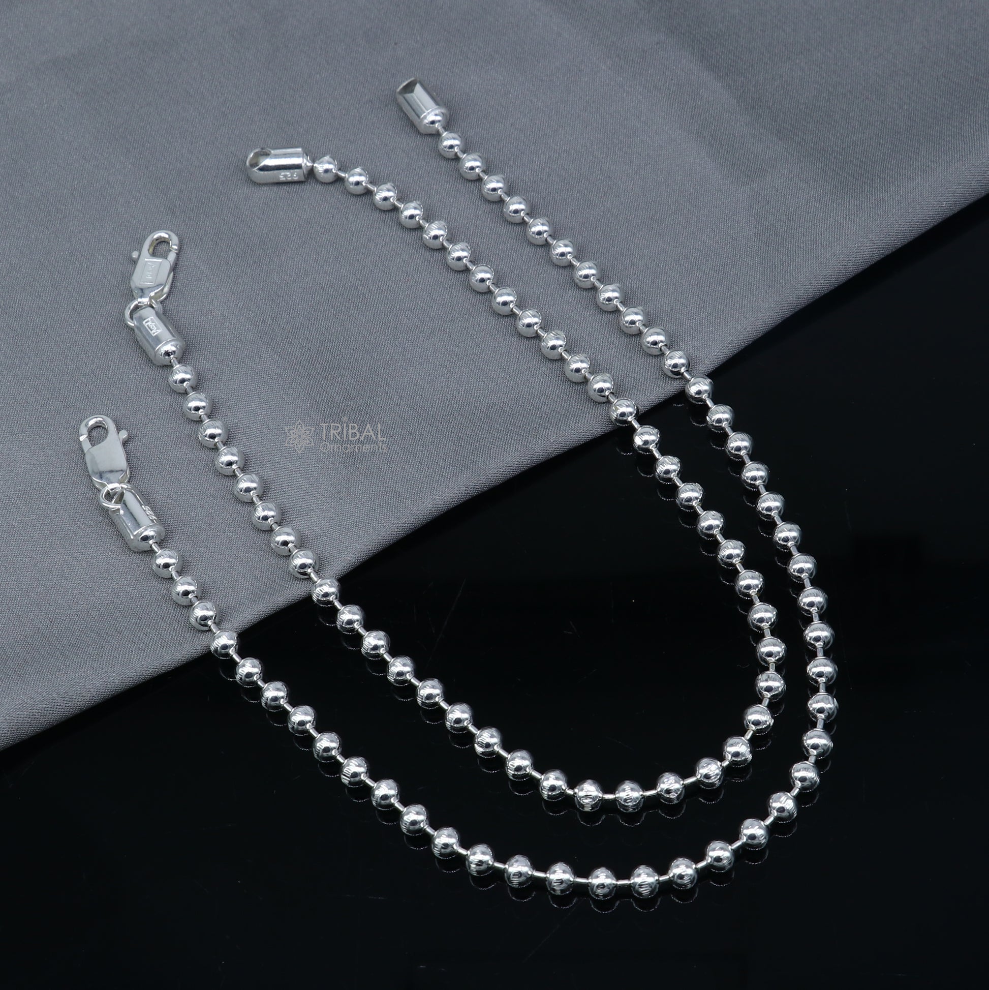 4mm 925 sterling silver beaded/ball chain anklet bracelet amazing light weight anklets belly dance silver jewelry ank651 - TRIBAL ORNAMENTS