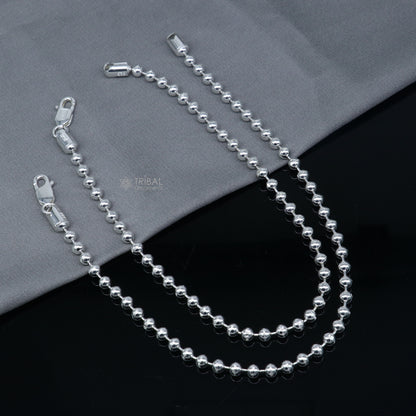 4mm 925 sterling silver beaded ball chain anklet bracelet, lightweight belly dance silver jewelry by TRIBAL ORNAMENTS