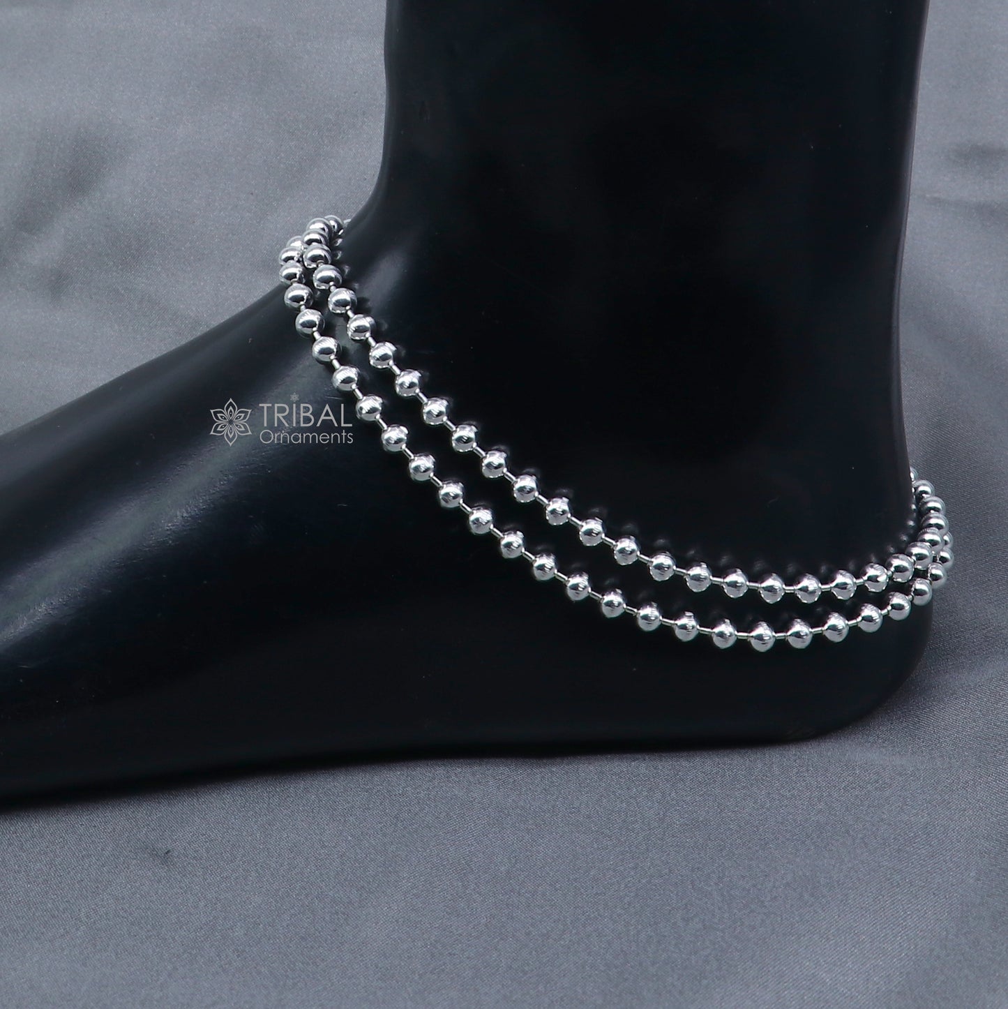 4mm 925 sterling silver beaded/ball chain anklet bracelet amazing light weight anklets belly dance silver jewelry ank651 - TRIBAL ORNAMENTS