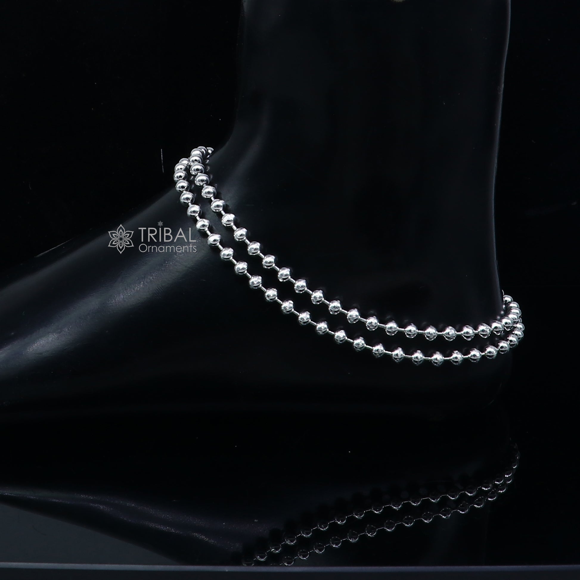 4mm 925 sterling silver beaded/ball chain anklet bracelet amazing light weight anklets belly dance silver jewelry ank651 - TRIBAL ORNAMENTS