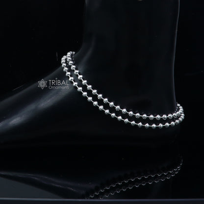 4mm 925 sterling silver beaded chain anklet bracelet with lightweight design, ideal for belly dance and silver jewelry styles.