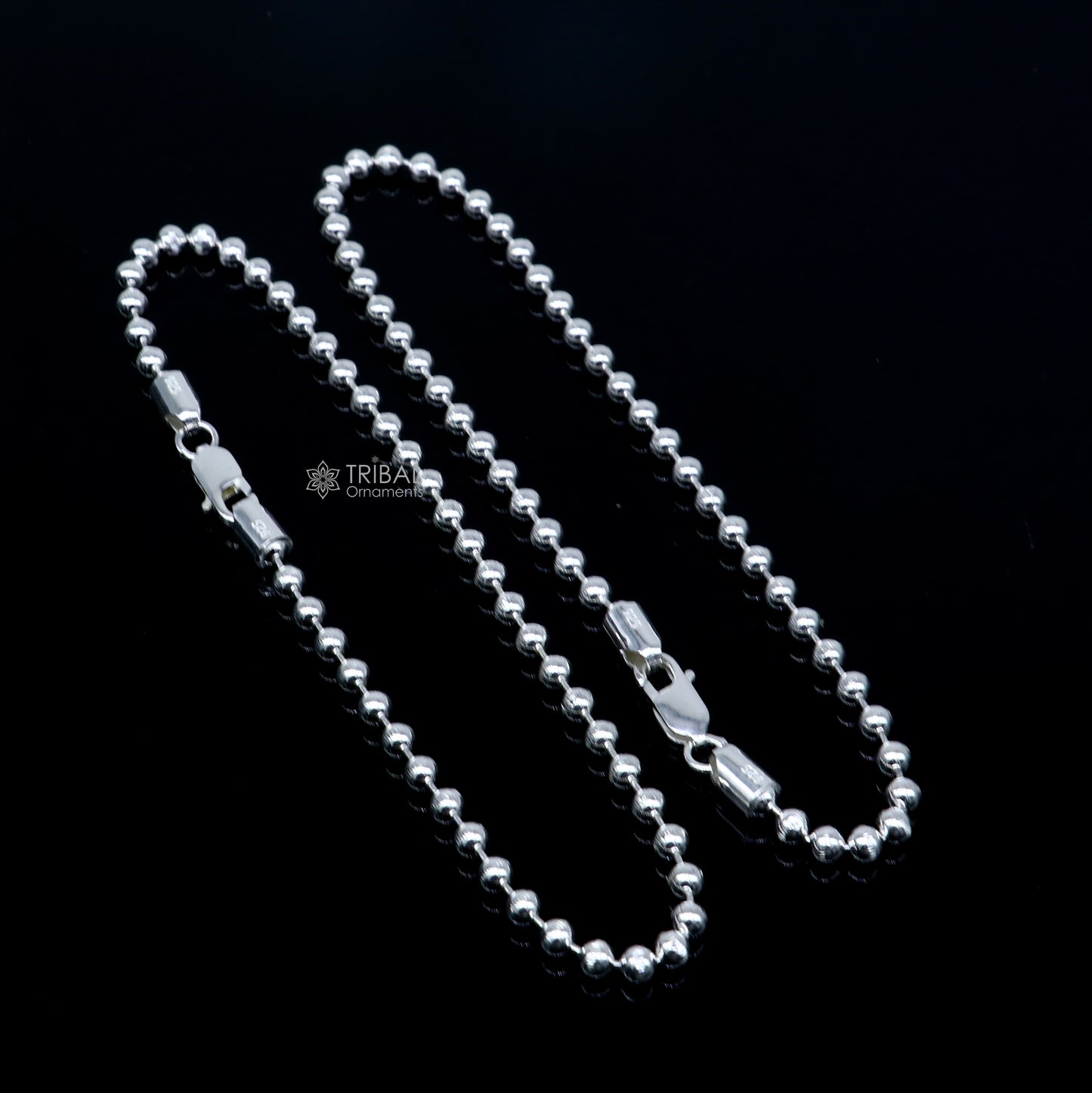 4mm 925 sterling silver beaded/ball chain anklet bracelet amazing light weight anklets belly dance silver jewelry ank651 - TRIBAL ORNAMENTS