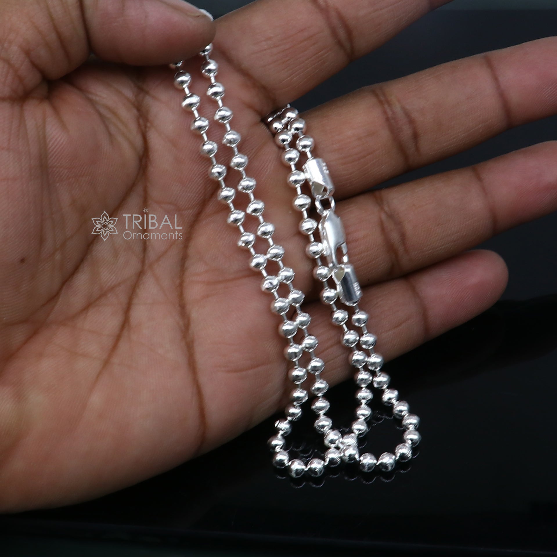4mm 925 sterling silver beaded/ball chain anklet bracelet amazing light weight anklets belly dance silver jewelry ank651 - TRIBAL ORNAMENTS