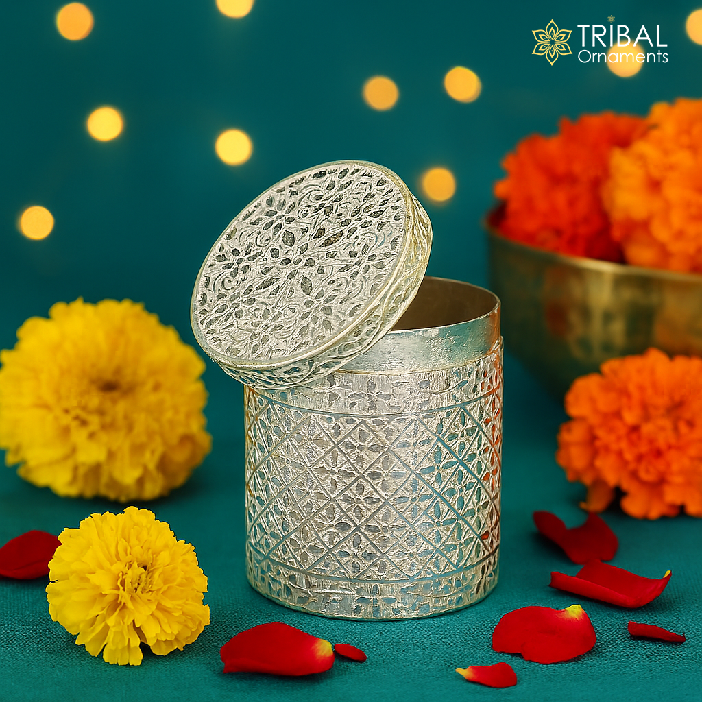 5.5 cm 925 solid silver utensils vintage style trinket box, container/casket box bridal floral work box, jewelry box silver utensils stb203 - TRIBAL ORNAMENTS