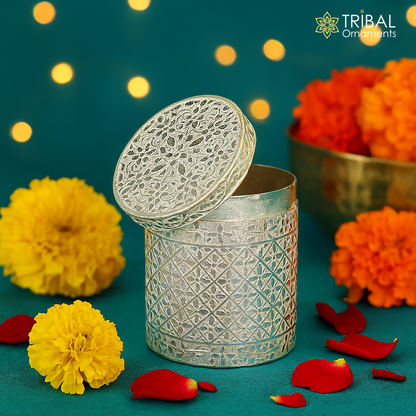 5.5 cm 925 solid silver utensils vintage style trinket box, container/casket box bridal floral work box, jewelry box silver utensils stb203 - TRIBAL ORNAMENTS