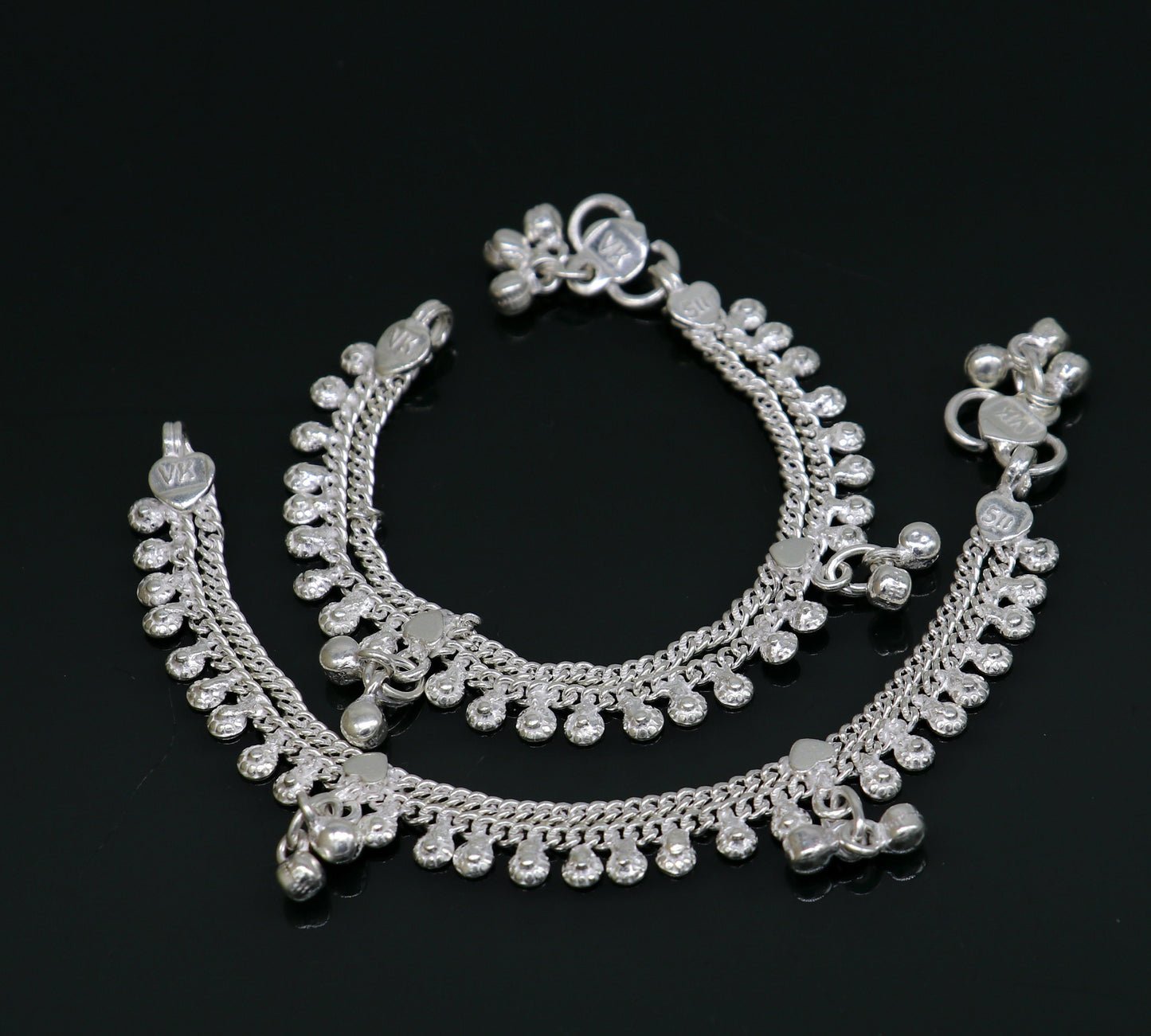 5.5" fancy style handmade customized design stylish new born baby anklets, solid sterling silver kids ankle bracelet gifting jewelry ank314 - TRIBAL ORNAMENTS