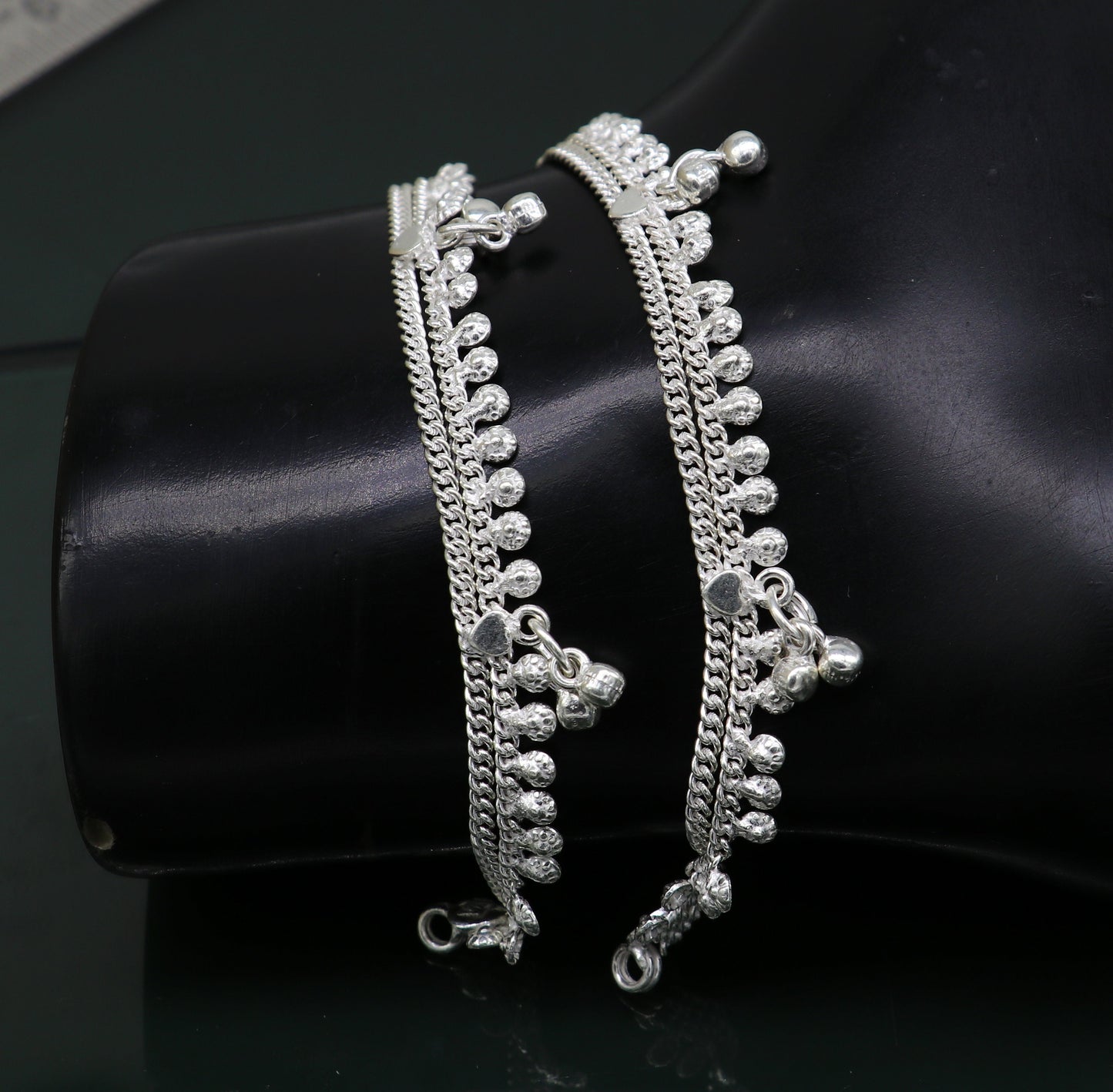 5.5" fancy style handmade customized design stylish new born baby anklets, solid sterling silver kids ankle bracelet gifting jewelry ank314 - TRIBAL ORNAMENTS