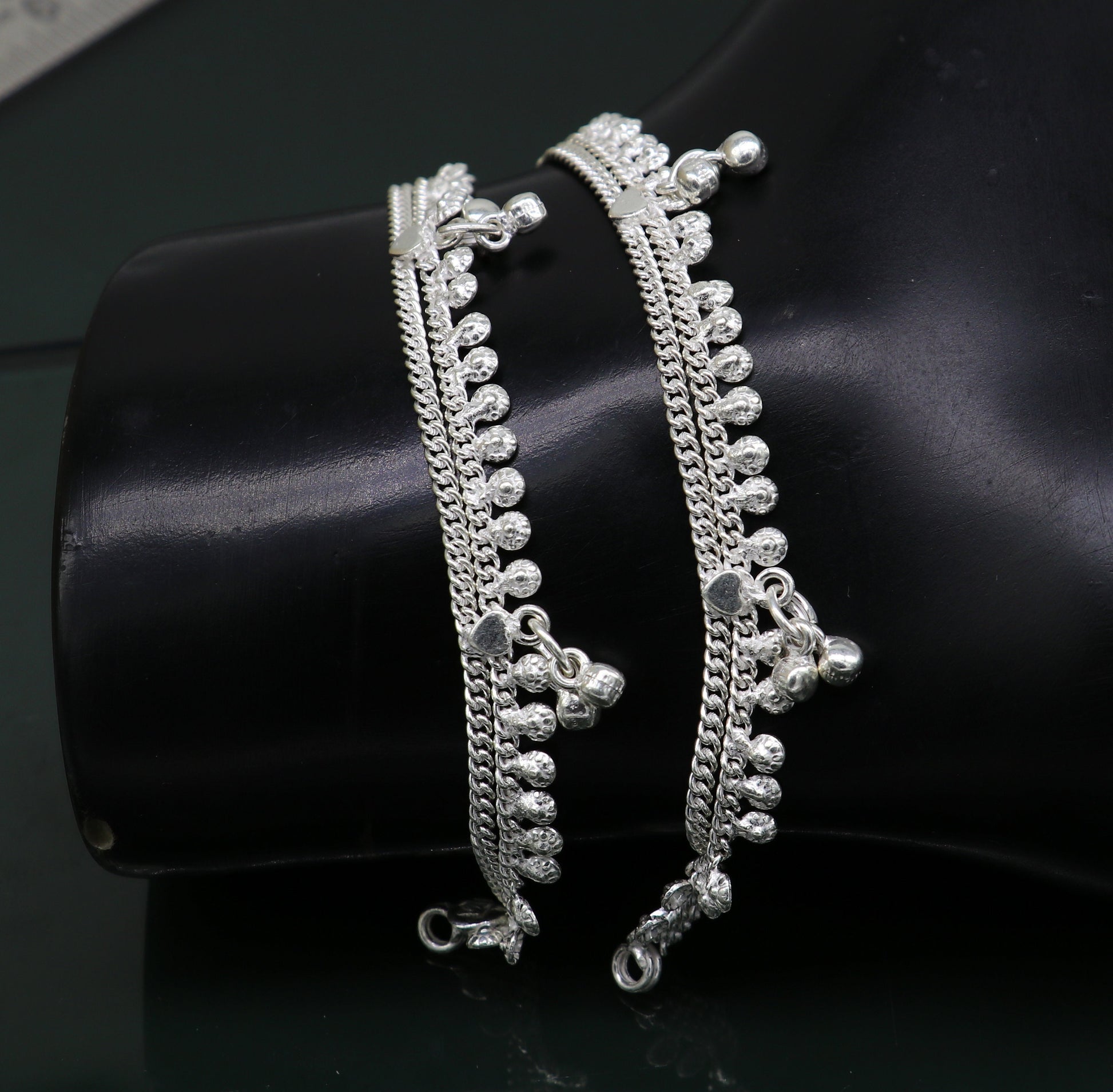 5.5" fancy style handmade customized design stylish new born baby anklets, solid sterling silver kids ankle bracelet gifting jewelry ank314 - TRIBAL ORNAMENTS