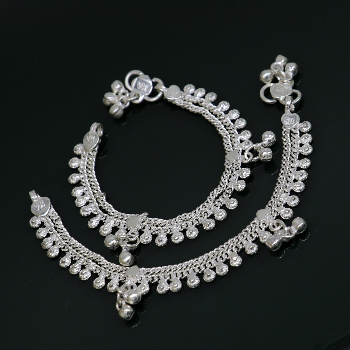 5.5" fancy style handmade customized design stylish new born baby anklets, solid sterling silver kids ankle bracelet gifting jewelry ank314 - TRIBAL ORNAMENTS