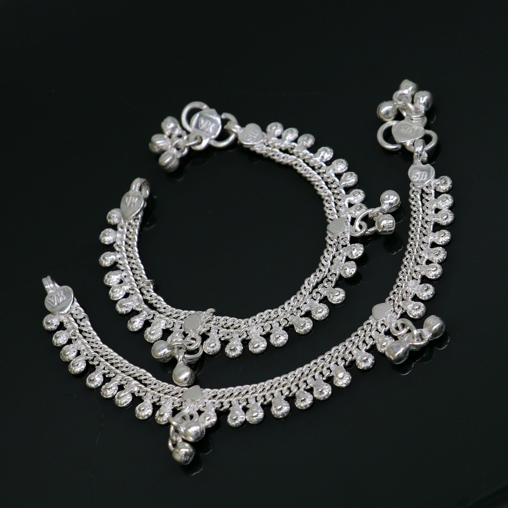 5.5" fancy style handmade customized design stylish new born baby anklets, solid sterling silver kids ankle bracelet gifting jewelry ank314 - TRIBAL ORNAMENTS