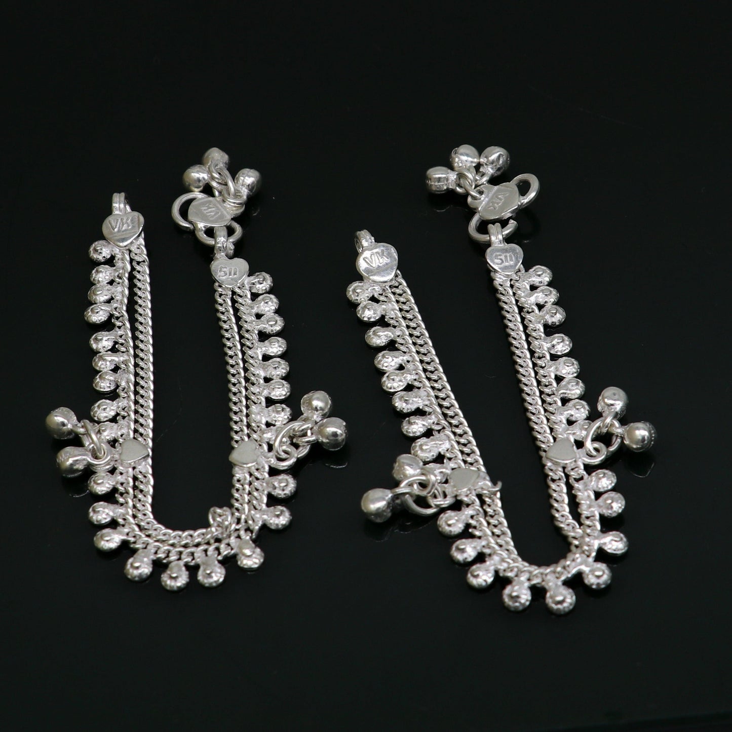 5.5" fancy style handmade customized design stylish new born baby anklets, solid sterling silver kids ankle bracelet gifting jewelry ank314 - TRIBAL ORNAMENTS