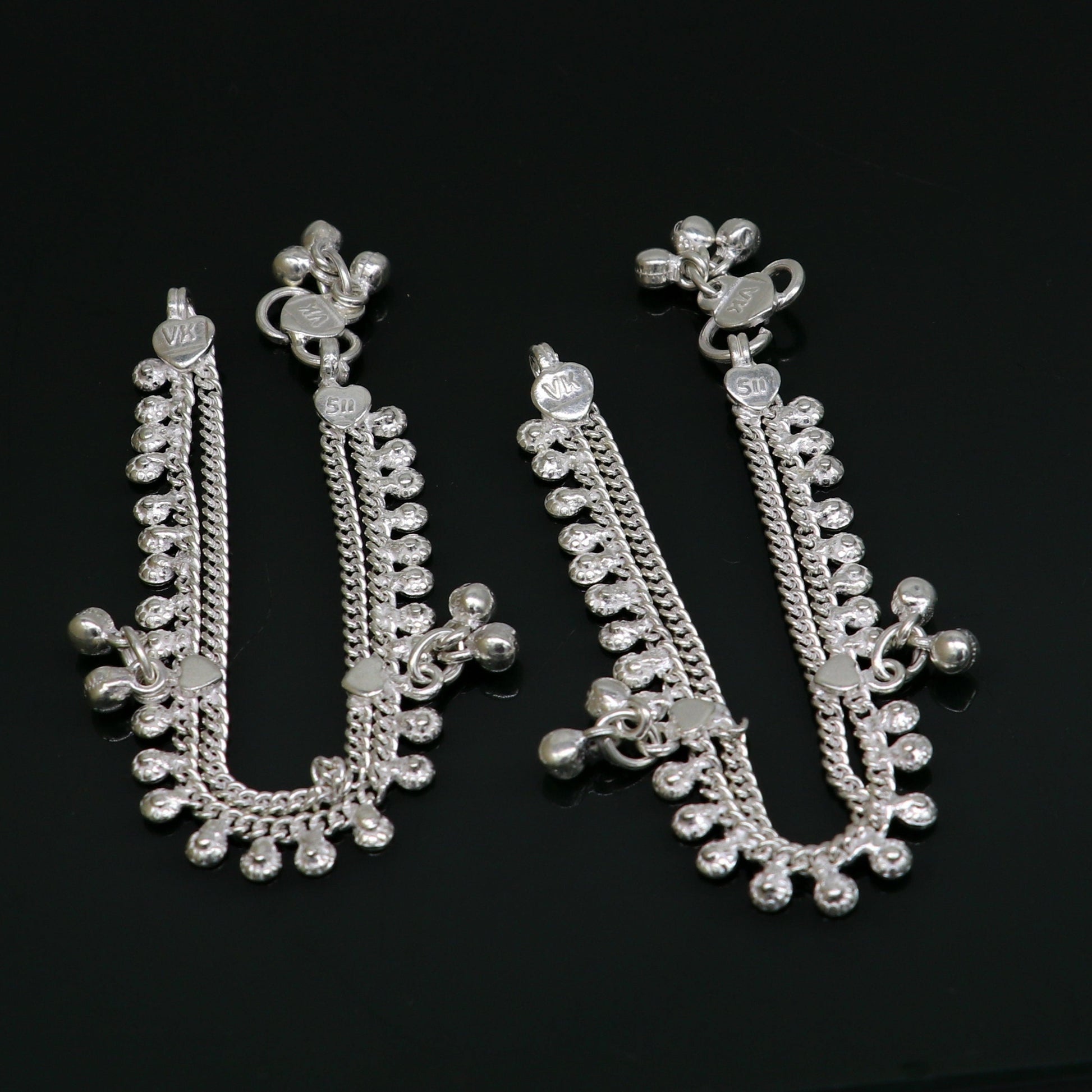 5.5" fancy style handmade customized design stylish new born baby anklets, solid sterling silver kids ankle bracelet gifting jewelry ank314 - TRIBAL ORNAMENTS