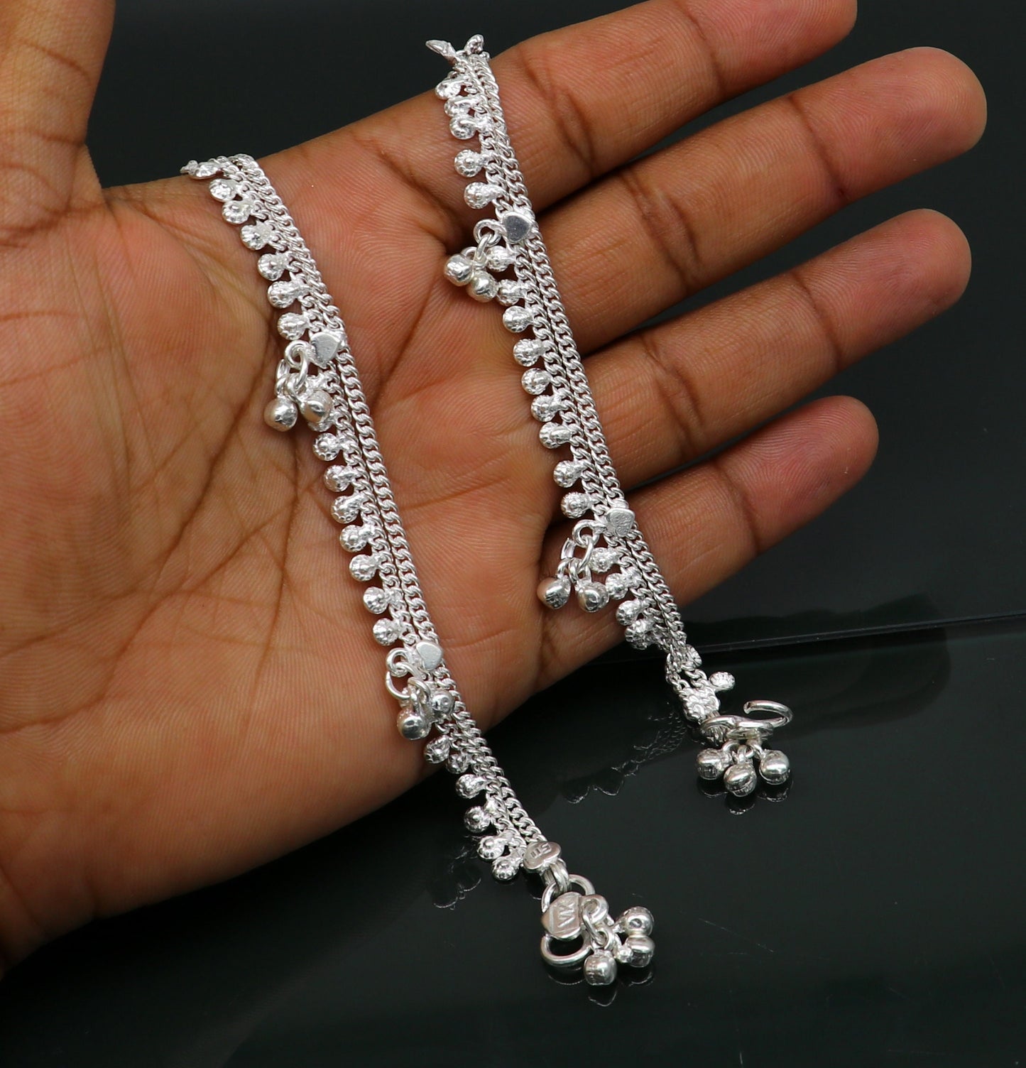 5.5" fancy style handmade customized design stylish new born baby anklets, solid sterling silver kids ankle bracelet gifting jewelry ank314 - TRIBAL ORNAMENTS