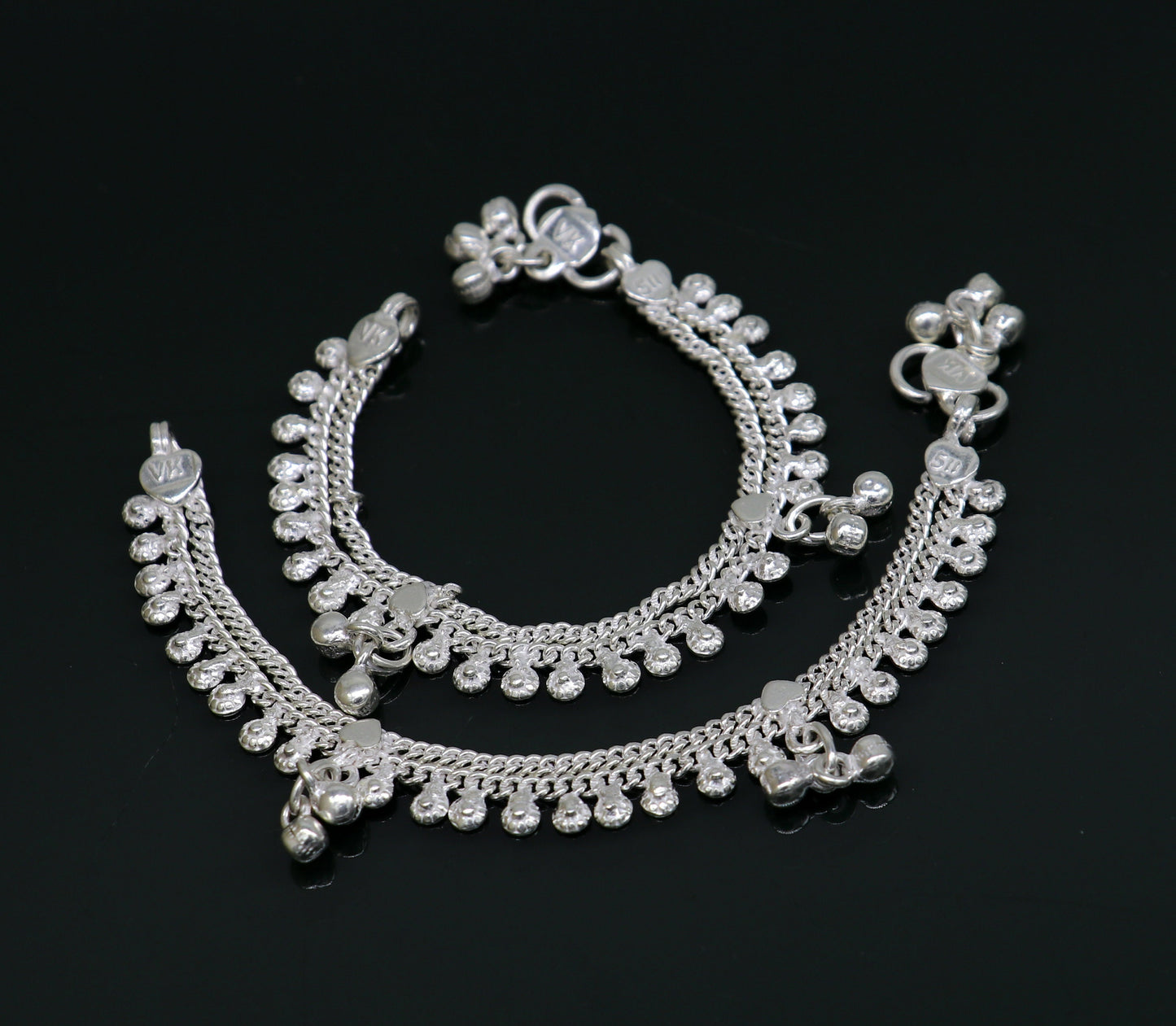 5.5" fancy style handmade customized design stylish new born baby anklets, solid sterling silver kids ankle bracelet gifting jewelry ank314 - TRIBAL ORNAMENTS