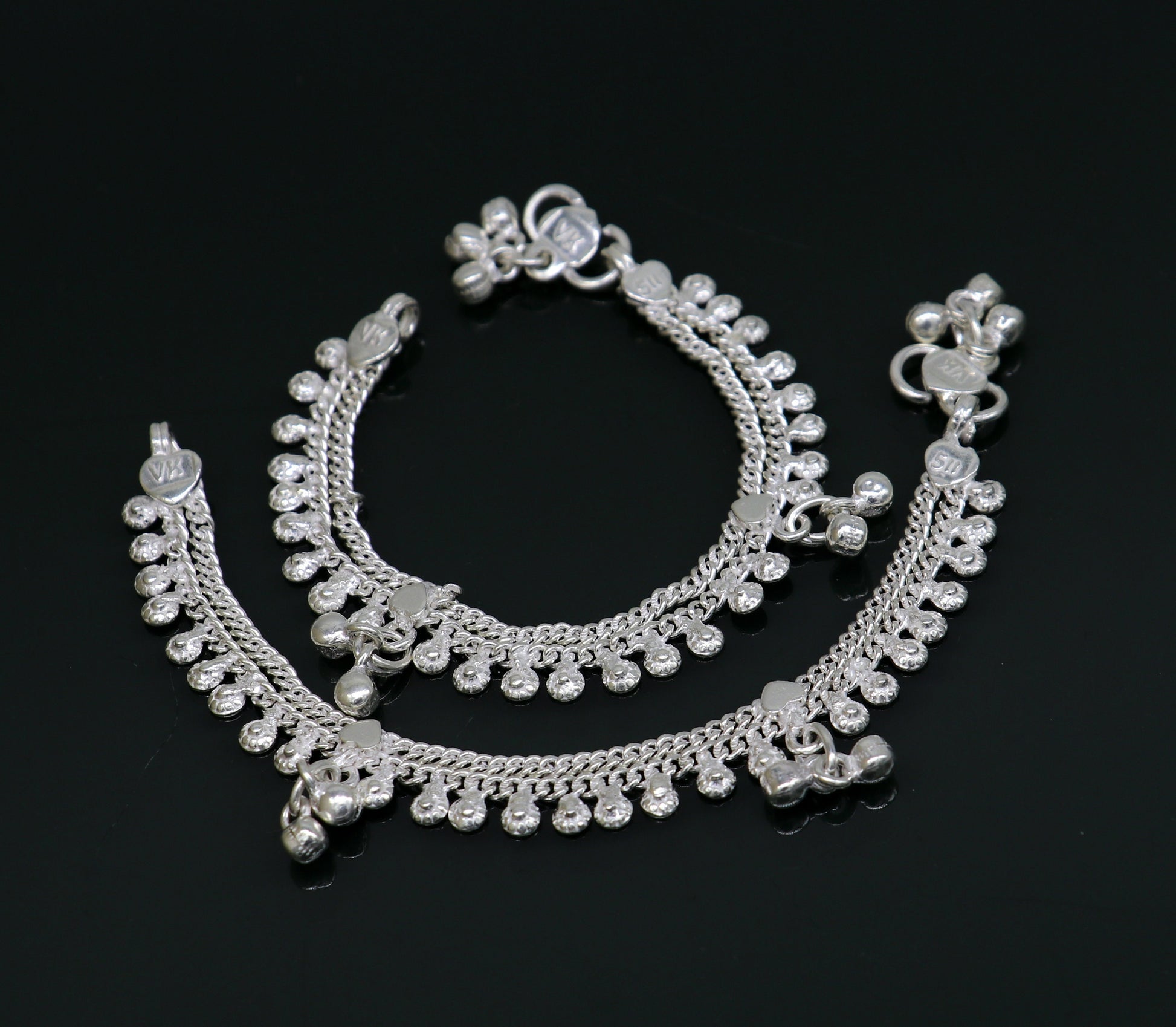 5.5" fancy style handmade customized design stylish new born baby anklets, solid sterling silver kids ankle bracelet gifting jewelry ank314 - TRIBAL ORNAMENTS