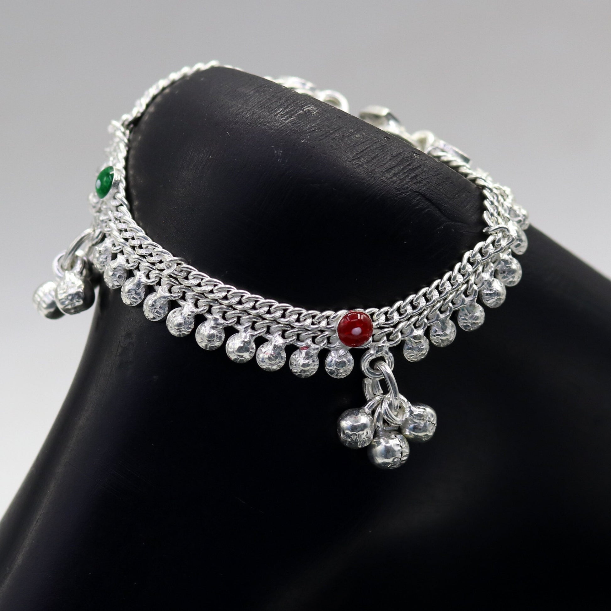 5.5" Handmade sterling silver baby kids anklet jewelry noisy sound bells charm anklets jewelry belly dance gifting kids India  ank199 - TRIBAL ORNAMENTS