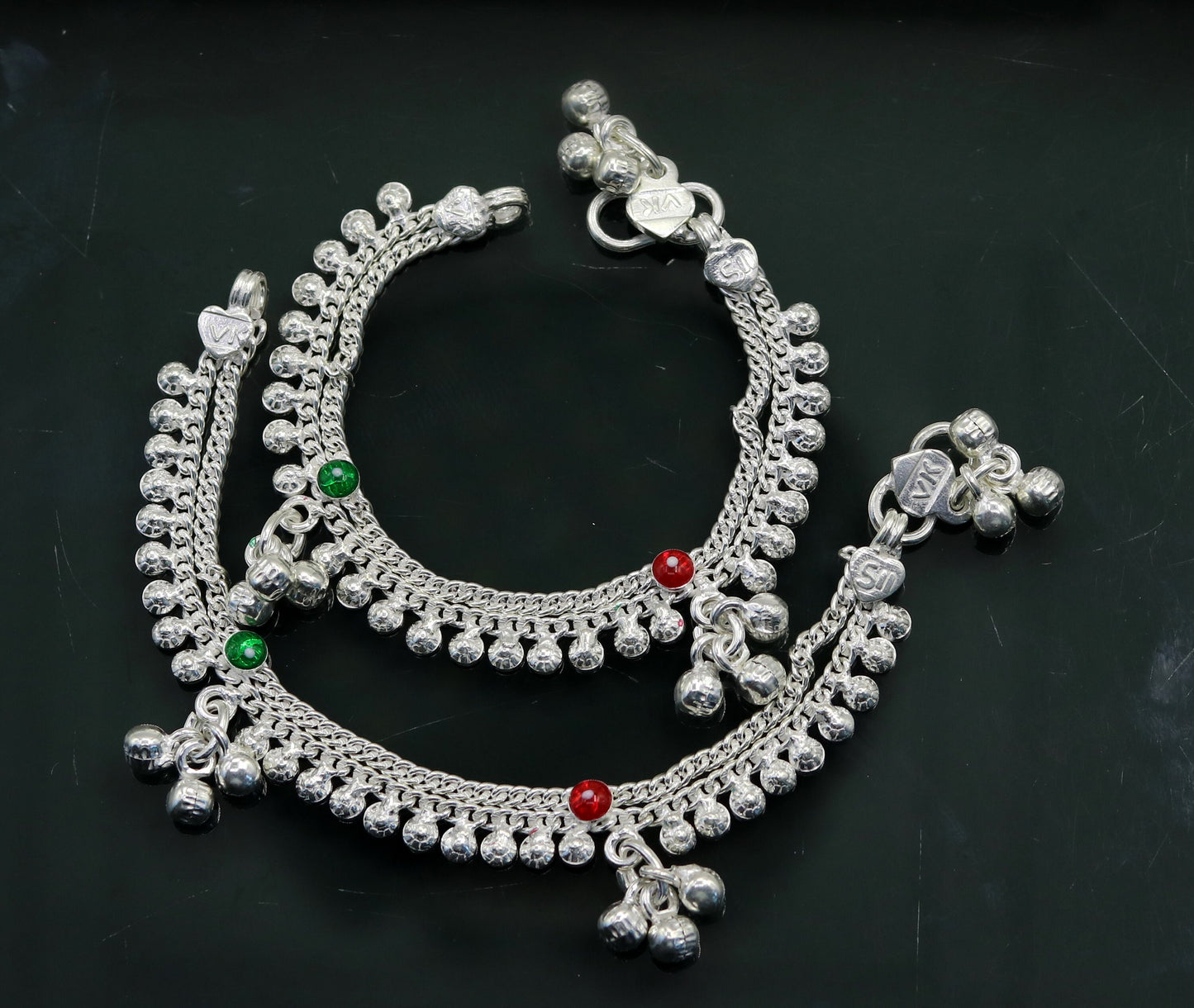 5.5" Handmade sterling silver baby kids anklet jewelry noisy sound bells charm anklets jewelry belly dance gifting kids India  ank199 - TRIBAL ORNAMENTS
