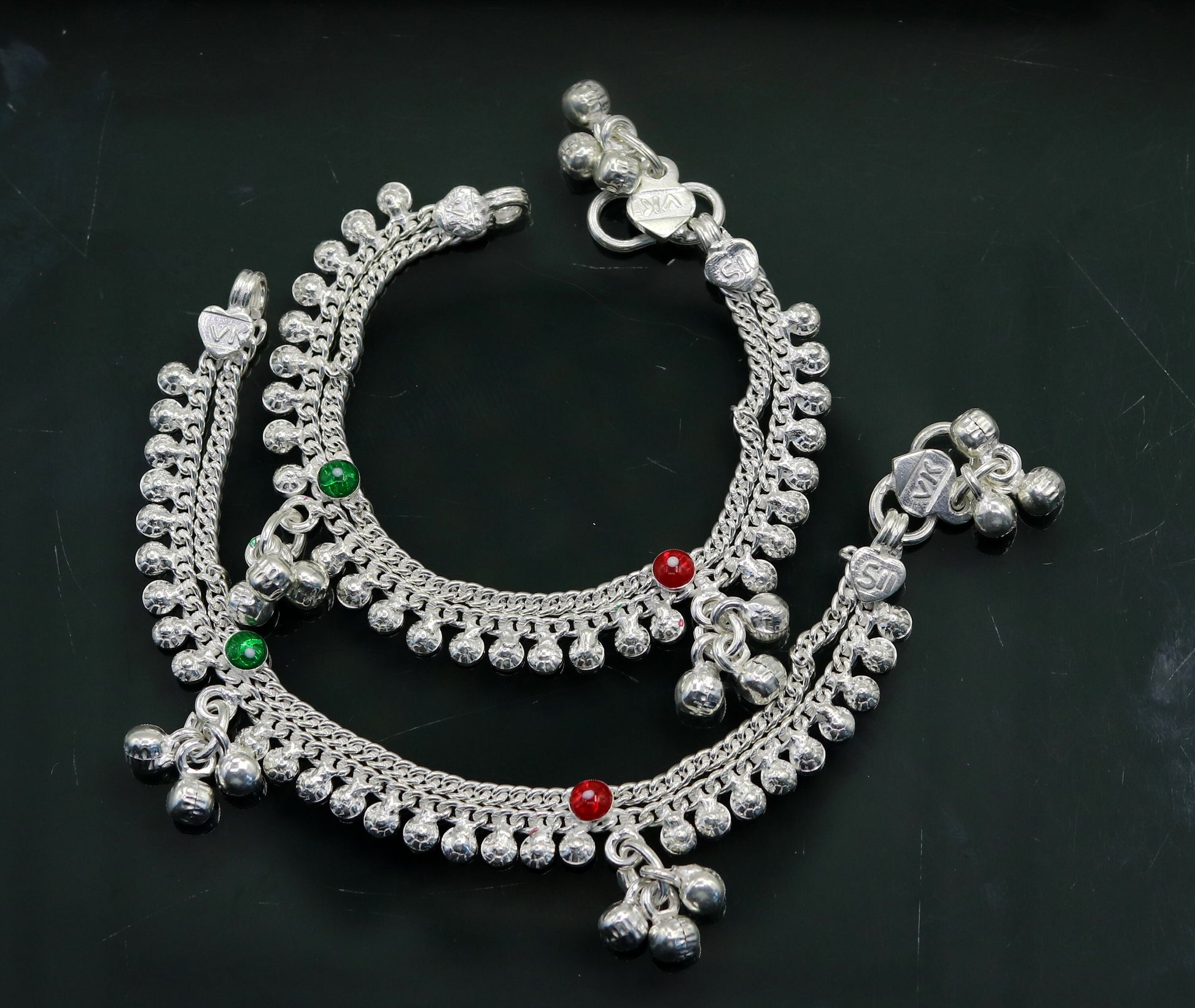 5.5" Handmade sterling silver baby kids anklet jewelry noisy sound bells charm anklets jewelry belly dance gifting kids India  ank199 - TRIBAL ORNAMENTS