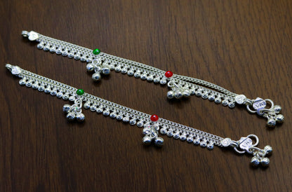 Sterling silver baby anklet with noisy bells and charm, handmade tribal jewelry for kids, suitable for belly dance and gifting.