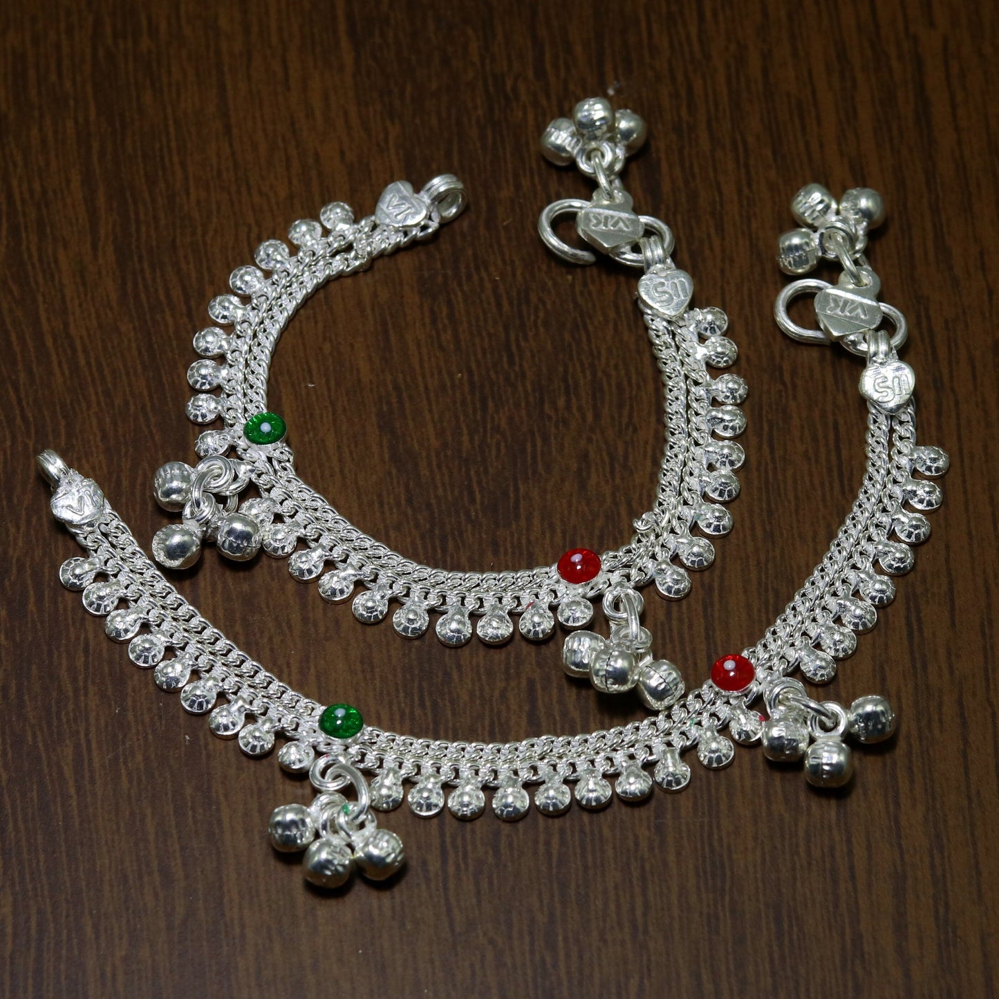 5.5" Handmade sterling silver baby kids anklet jewelry noisy sound bells charm anklets jewelry belly dance gifting kids India  ank199 - TRIBAL ORNAMENTS