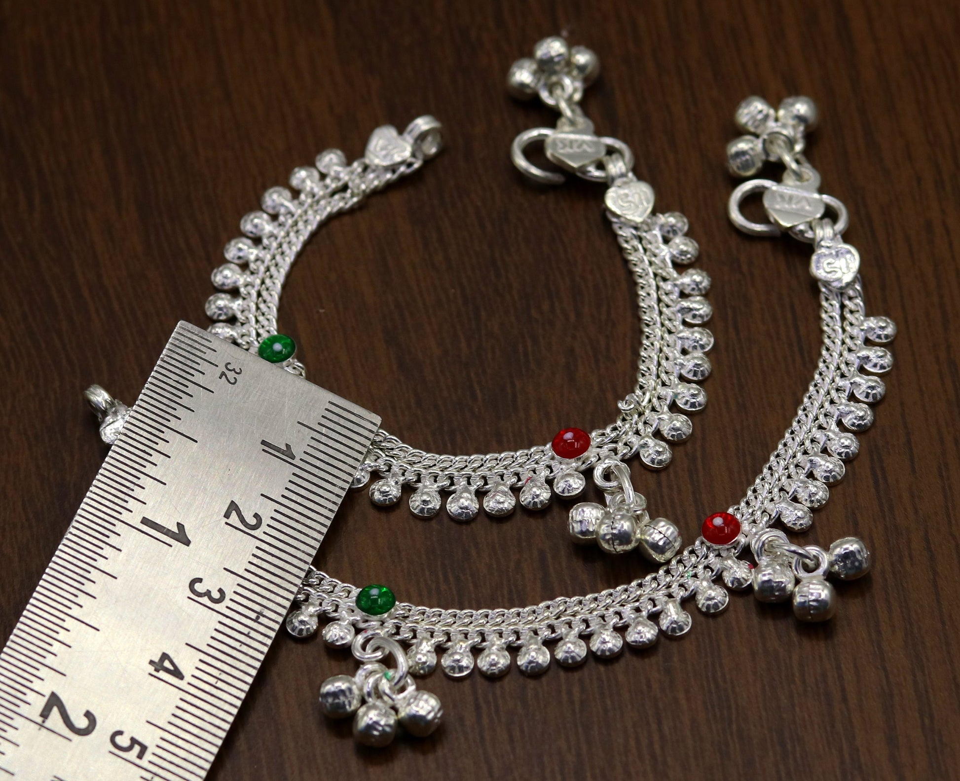 5.5" Handmade sterling silver baby kids anklet jewelry noisy sound bells charm anklets jewelry belly dance gifting kids India  ank199 - TRIBAL ORNAMENTS