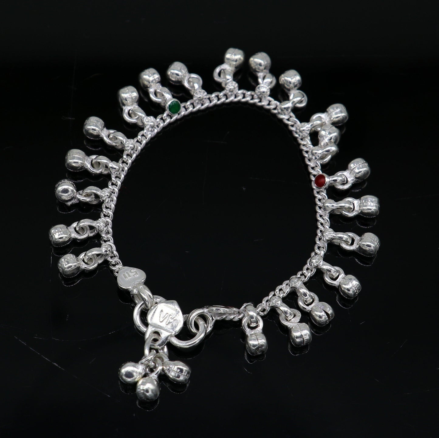 5.5" Handmade sterling silver new born baby anklets, excellent waved charming noisy bells baby anklet bracelet, payal kids jewelry ank280 - TRIBAL ORNAMENTS