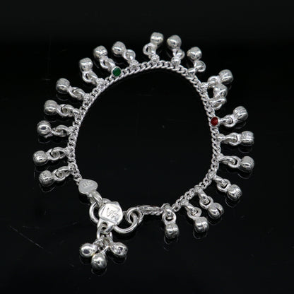 5.5" Handmade sterling silver new born baby anklets, excellent waved charming noisy bells baby anklet bracelet, payal kids jewelry ank280 - TRIBAL ORNAMENTS